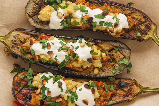 Vegetarian Baked Eggplant, Dish Ready To Eat.