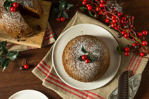 Sweet Homemade Christmas Figgy Pudding With Powdered Sugar